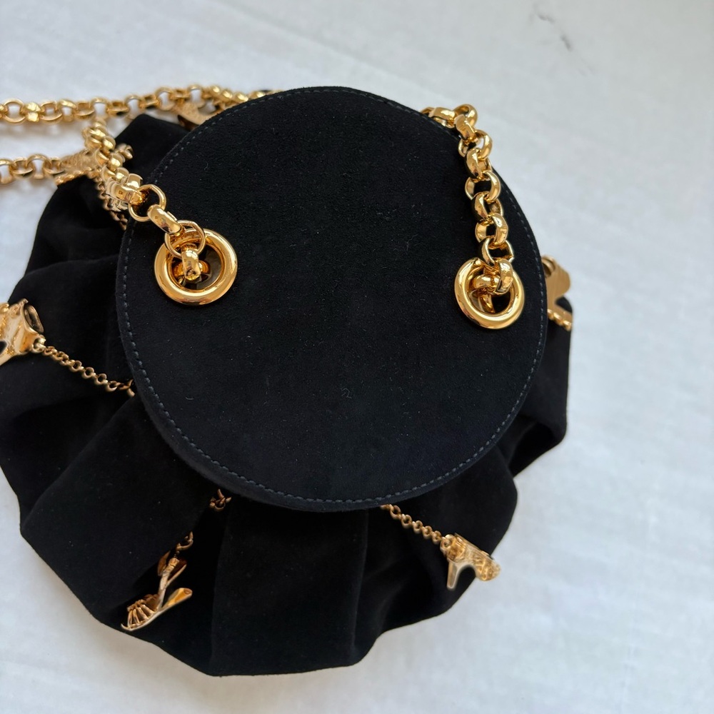 Vintage Salvatore Ferragamo Black Suede Bucket Bag Shoe Charm Limited Edition - Picture 4 of 16
